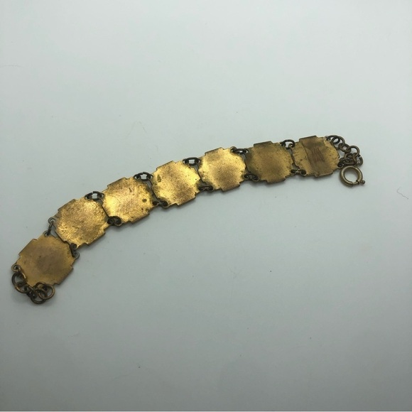 Vtg France Brass Enamel Panel Souvenir Tourist Bracelet 7.3” / .7” Width - Picture 3 of 5